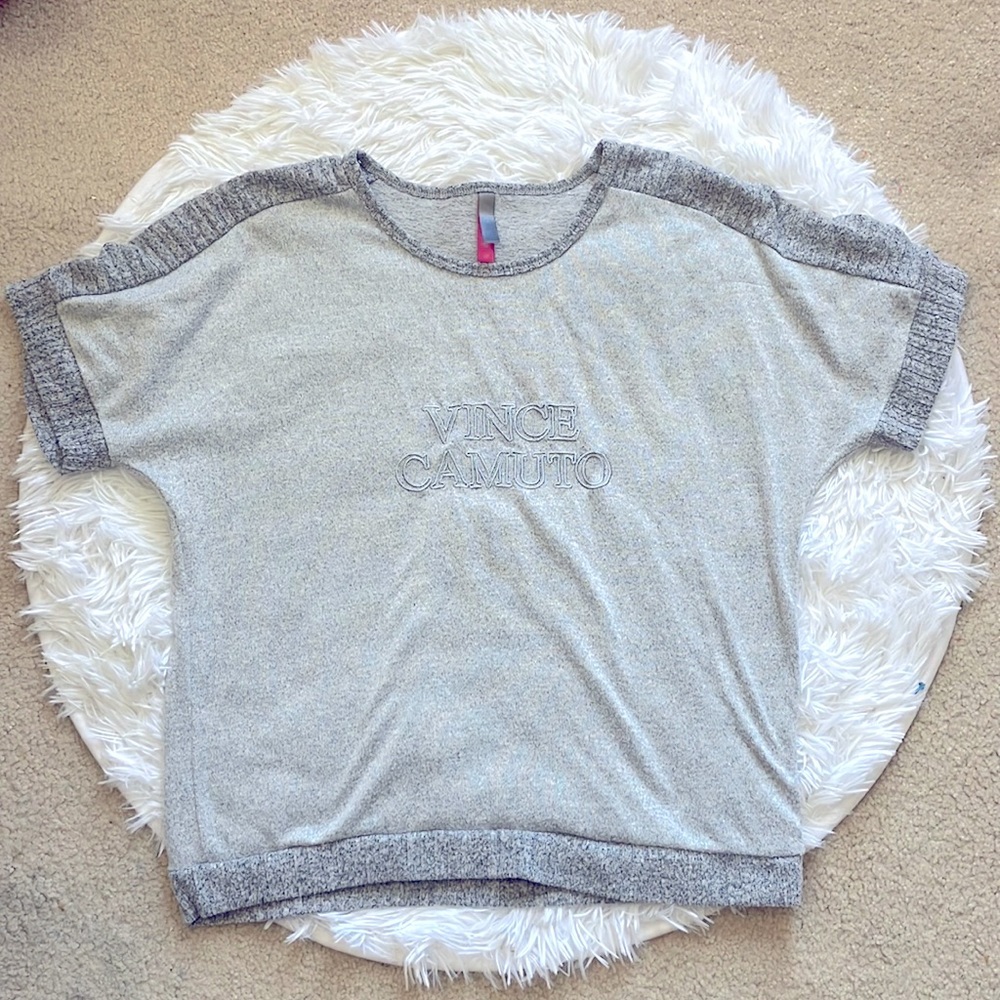 Vince Camuto Soft Heathered Gray Short Sleeve Sweater